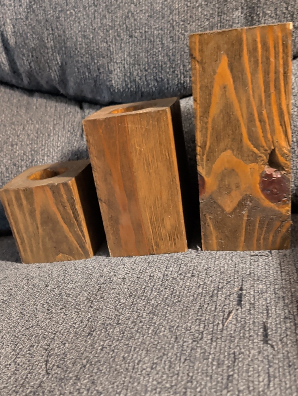 Handcrafted Wooden Pillar Candle Holders - Brown